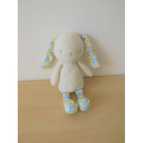 Doudou Lapin Blanc Motifs Bleu Jaune Klorane