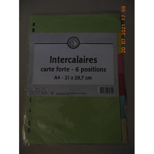 Intercalaires Carte Forte 6 Positions 21x29.7 Cm