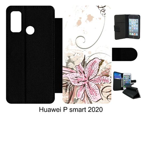 Etui À Rabat Huawei P Smart 2020 - Lily With Grunge Floral - Simili-Cuir - Noir