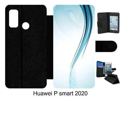 Etui À Rabat Huawei P Smart 2020 - Forme Bleu Arrondi - Simili-Cuir - Noir