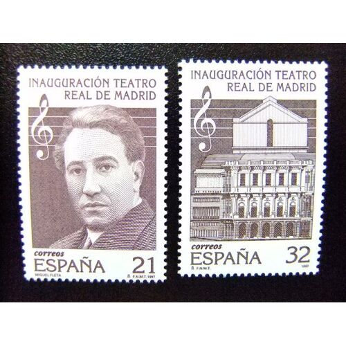 110 Espagne 1997 / Miguel Fleta (Ténor) Façade Du Théâtre / Edifil 3514 /3515 ** Yvert 3088 / 3089 Mnh
