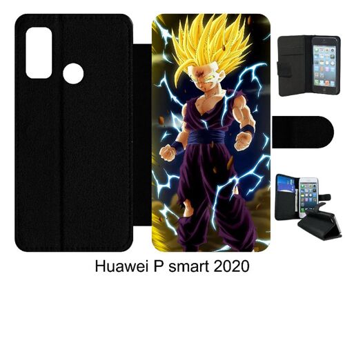 Etui À Rabat Huawei P Smart 2020 - Dbz Dragon Ball Z San Gohan Super Sayen 2 - Simili-Cuir - Noir