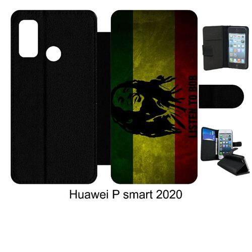 Etui À Rabat Huawei P Smart 2020 - Listen To Bob Marley - Simili-Cuir - Noir