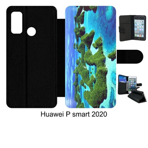 Etui À Rabat Huawei P Smart 2020 - Plage Avec Dunes De Verdure - Simili-Cuir - Noir