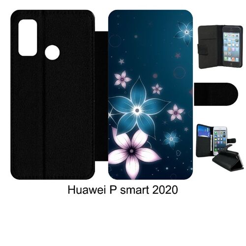 Etui À Rabat Huawei P Smart 2020 - Abstrait Fleur De Lotus - Simili-Cuir - Noir