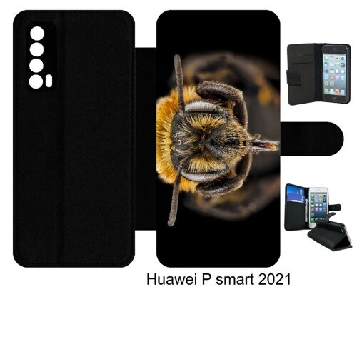 Etui À Rabat Huawei P Smart 2021 - Macro Tete D'abeille Sur Fond Noir - Simili-Cuir - Noir