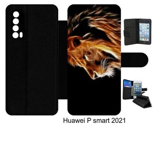 Etui À Rabat Huawei P Smart 2021 - Tete De Lion Aerographe - Simili-Cuir - Noir
