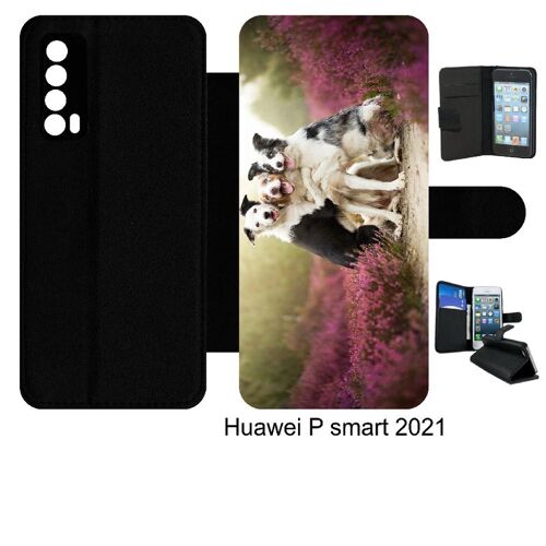 Etui À Rabat Huawei P Smart 2021 - Trois Chiens Copains - Simili-Cuir - Noir