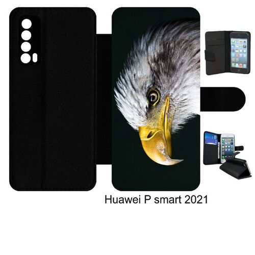 Etui À Rabat Huawei P Smart 2021 - Tete D'aigle Royal - Simili-Cuir - Noir