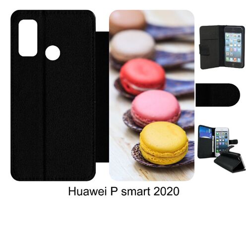 Etui À Rabat Huawei P Smart 2020 - Gourmandise De Macaron - Simili-Cuir - Noir
