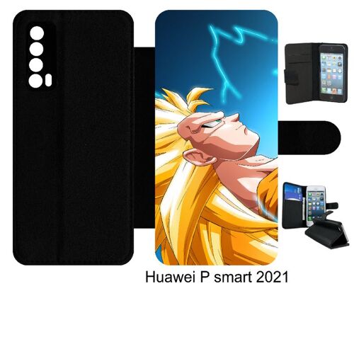 Etui À Rabat Huawei P Smart 2021 - Dragon Ball Z Gohan Super Saiyan 3 - Simili-Cuir - Noir