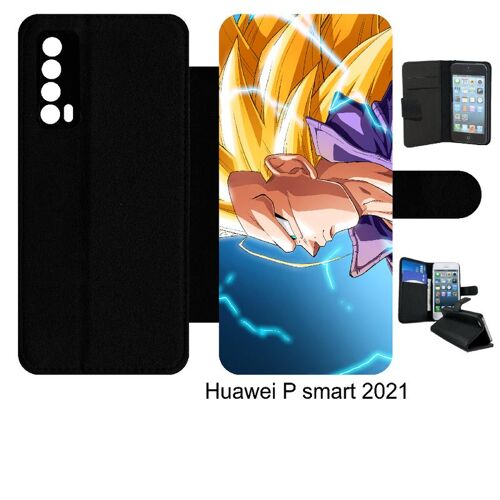 Etui À Rabat Huawei P Smart 2021 - Dragon Ball Gt Trunks Super Saiyan 3 - Simili-Cuir - Noir