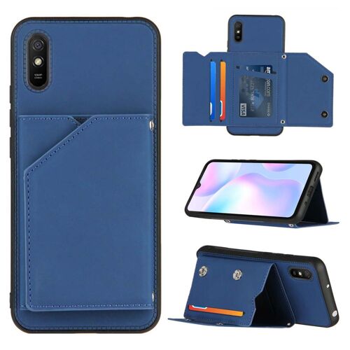 Coque Xiaomi Redmi 9A, Portefeuille Coque pour Xiaomi Redmi 9A, Etui En Cuir PU avec Fentes pour Cartes, Double Fermoir Magnétique et Antichoc Durable Coquille_Bleu
