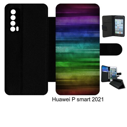 Etui À Rabat Huawei P Smart 2021 - Drapeau Gay Pride Rainbow Grunge - Simili-Cuir - Noir