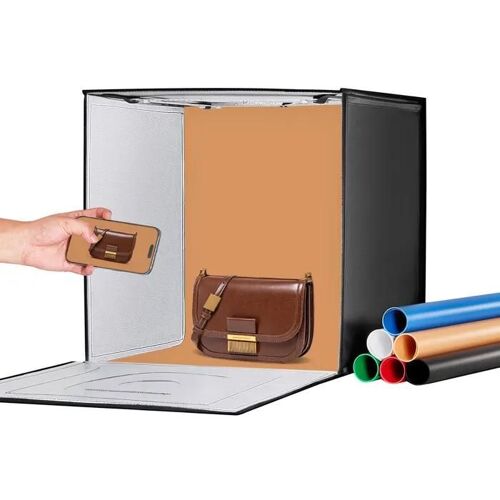 Boîte à Lumière Studio Photo-VEVOR- 60x60 cm-Kit Boîte Photo 3000-5600 K, 160 LED, 6 Toiles de Fond-pour Photographie Produits