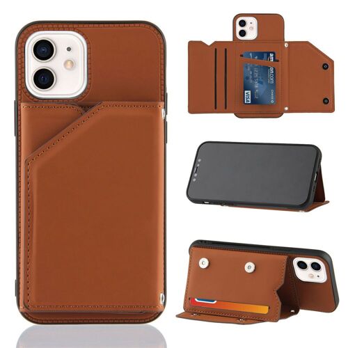 Coque Iphone 12 6,1 Pouces,Portefeuille Coque Pouriphone 12, Etui En Cuir Pu Avec Fentes Pour Cartes, Double Fermoir Magnétique Et Antichoc Durable Coquille_Marron