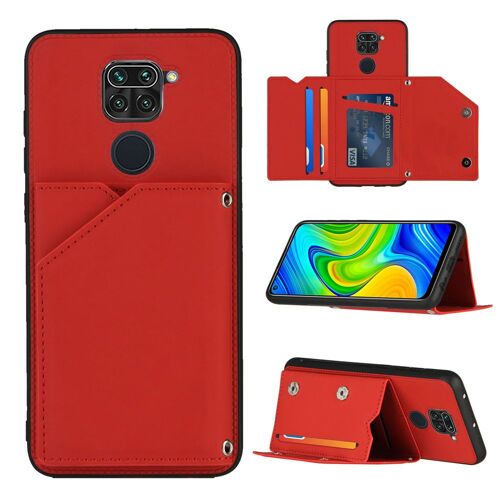 Coque Xiaomi Redmi Note 9, Portefeuille Coque pour Xiaomi Redmi Note 9, Etui En Cuir PU avec Fentes pour Cartes, Double Fermoir Magnétique et Antichoc Durable Coquille_Rouge