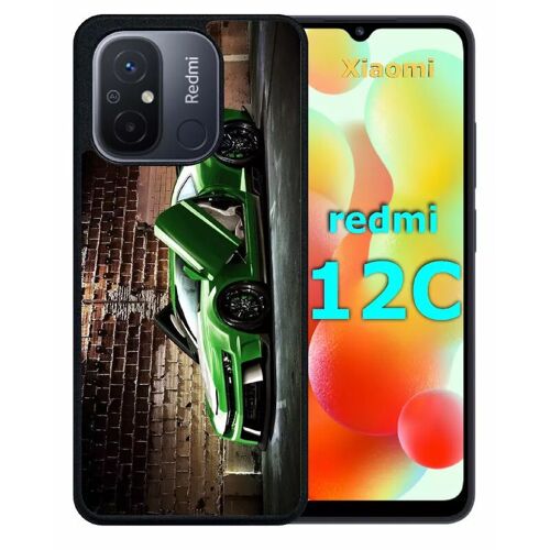 Coque Pour Redmi 12c - Tuning Voiture Verte Brique - Silicone - Noir