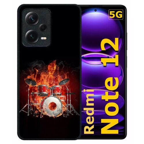Coque Pour Redmi Note 12 5g - Squellette Joue A La Batterie Flamme - Silicone - Noir