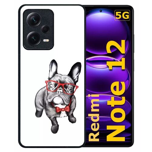 Coque pour redmi note 12 5g - bulldog français à lunettes - silicone - noir