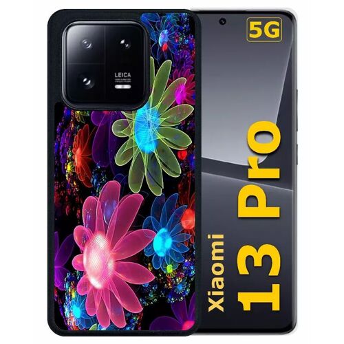 Coque pour xiaomi 13 pro - fleurs 3d colorées - silicone - noir