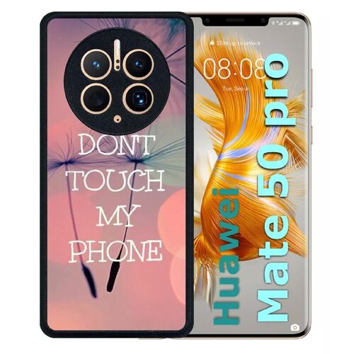 Coque Pour Huawei Mate 50 Pro - Dont Touch My Phone Fond Rose Poudree - Silicone - Noir