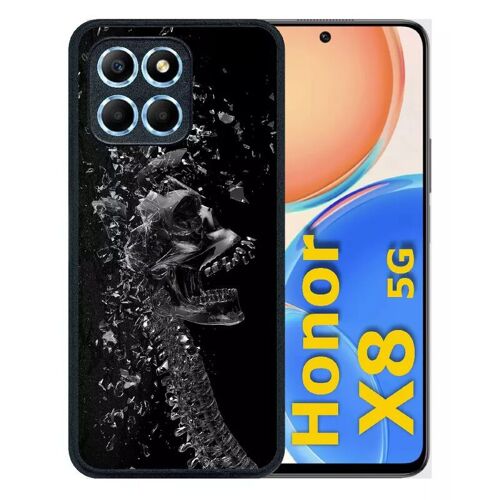 Coque pour honor x8 5g - squelette verre bris - silicone - noir