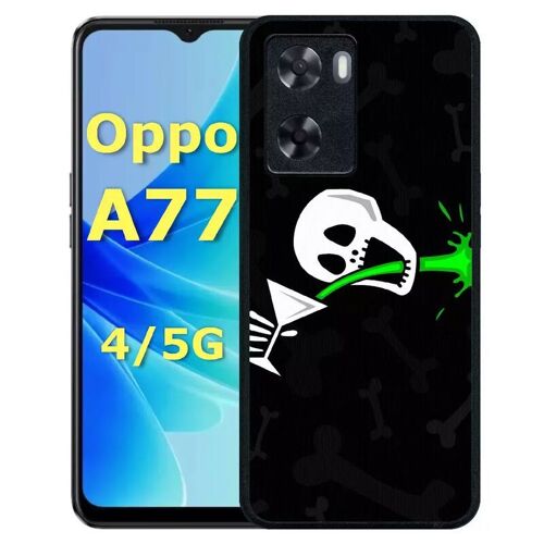 Coque pour oppo a77 4g/5g - tete de mort qui boit fond noir - silicone - noir
