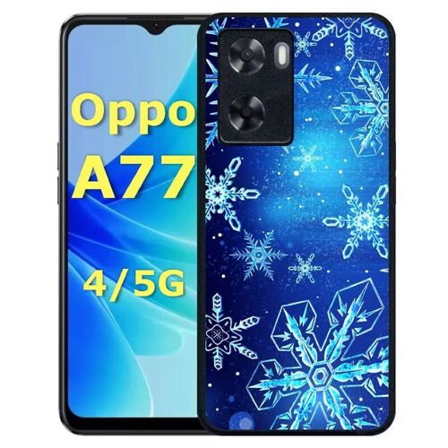 Coque Pour Oppo A77 4g/5g - Flocon De Neige Fond Bleu Nuit - Silicone - Noir