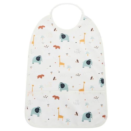 Bavoir Imperméable À Poche Et Col Élastiqué Imprimé Savane - Ecru