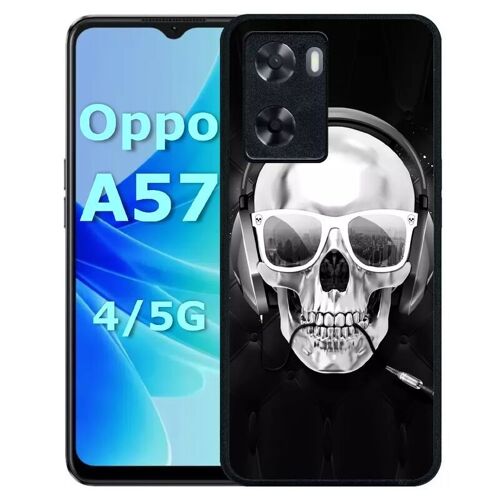 Coque pour oppo a57 - tete de mort swag casque de musique - silicone - noir