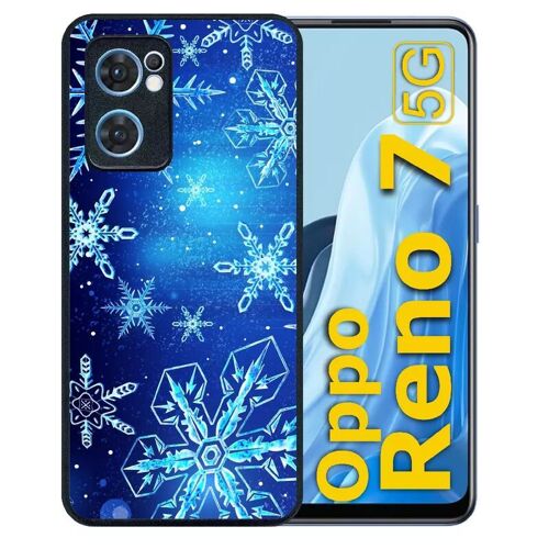 Coque Pour Oppo Reno7 5g - Flocon De Neige Fond Bleu Nuit - Silicone - Noir