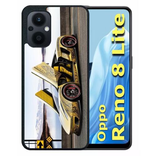 Coque Pour Oppo Reno8 Lite - Tuning Voiture Jaune - Silicone - Noir