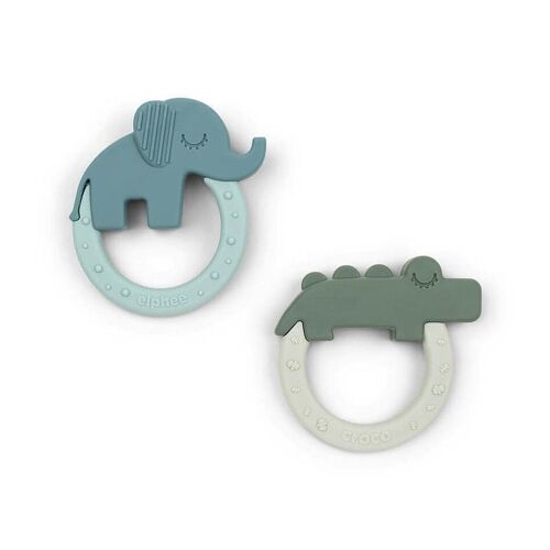 Lot De 2 Anneaux De Dentition En Silicone Deer Friends Green/Blue - Done By Deer