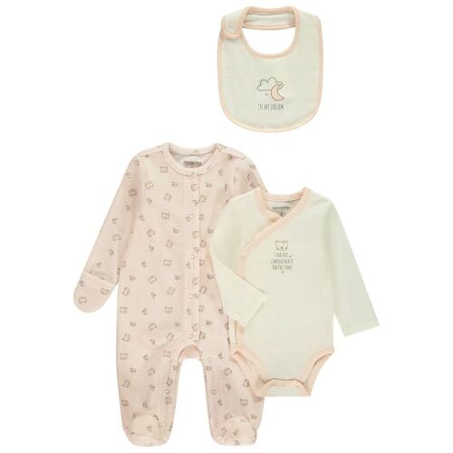 Set Naissance 3 Pièces Motifs Ours/Lune Pour Bébé Fille - Rose Clair