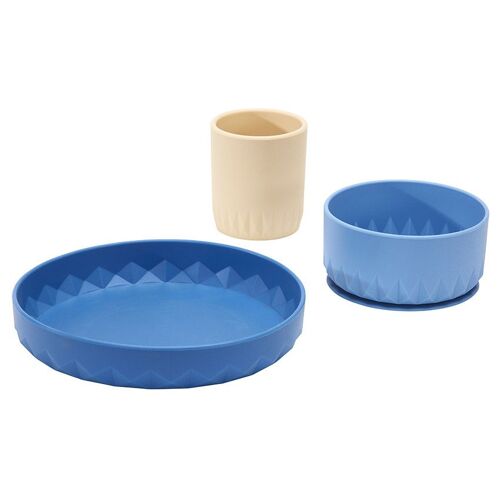 Coffret Repas 3 Pièces En Silicone Origami - Bleu - Bleu