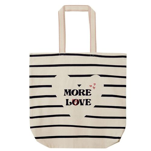 Tote Bag Rayé Avec Coeur En Coton Recyclé À 65% - Ecru
