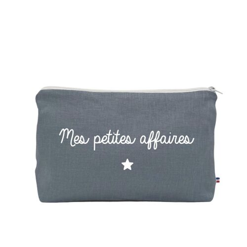 Trousse De Toilette En Lin "Mes Petites Affaires " - Bleu Grisé - Bleu Gris