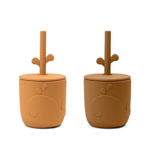Lot De 2 Gobelets Avec Paille Peekaboo - Wally Moutarde - Moutarde