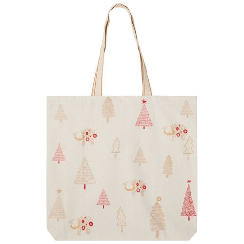 Tote Bag En Coton Recyclé À Motifs Esprit Noël Hiver Magique - Ecru