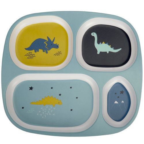 Assiettes À Compartiments En Mélaminé - Mes Amis Les Dinos - Bleu
