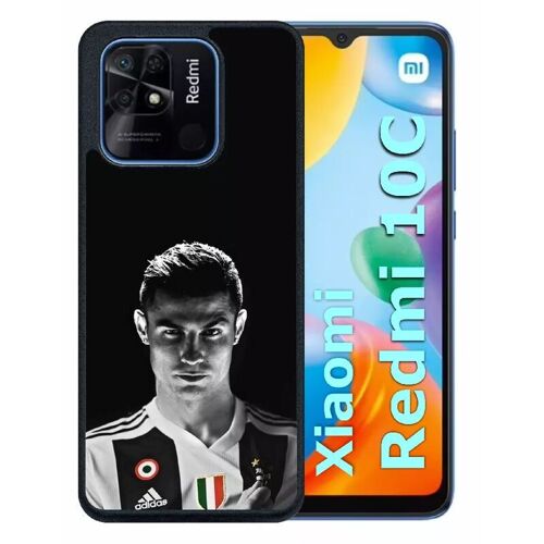 Coque pour redmi 10c - ronaldo juventus foot noir et blanc - silicone - noir