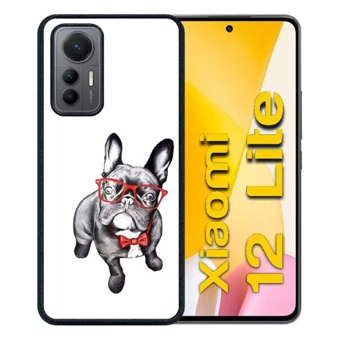 Coque pour xiaomi 12 lite - bulldog français à lunettes - silicone - noir