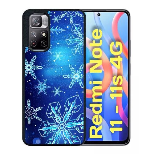 Coque Pour Redmi Note 11/11s - Flocon De Neige Fond Bleu Nuit - Silicone - Noir