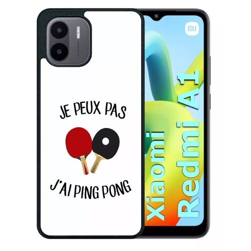 Coque pour redmi a1 - je peux pas j ai ping pong fond blanc - silicone - noir
