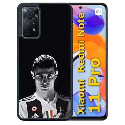 Coque pour redmi note 11 pro - ronaldo juventus foot noir et blanc - silicone - noir