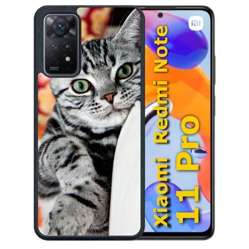 Coque Pour Redmi Note 11 Pro - Chat Tigré Gris Yeux Vert - Silicone - Noir