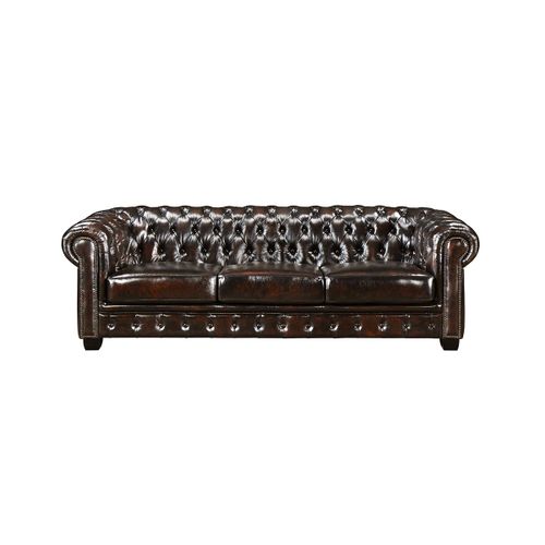 Canapé Chesterfield 4 Places Brenton 100% Cuir De Buffle - Marron Reflets Châtains