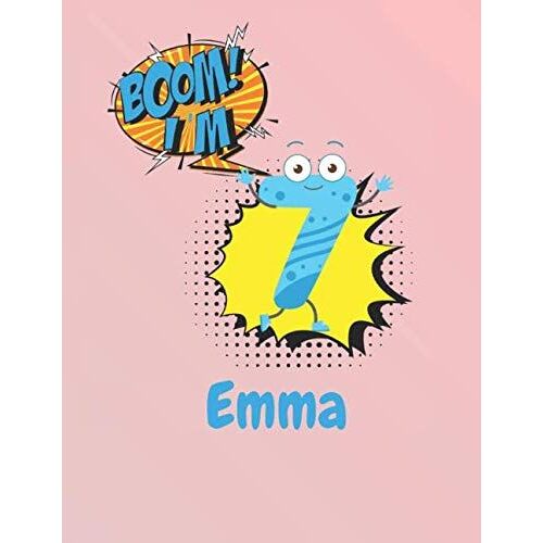 Boom I'm 7 Personalized Name Emma Gift Blank Guitar Tab Notebook Manuscript Paper Notebook Birthday Gift: Lined Notebook / Journal Gift, 120 Pages, 8,5x11, Soft Cover, Matte Finish