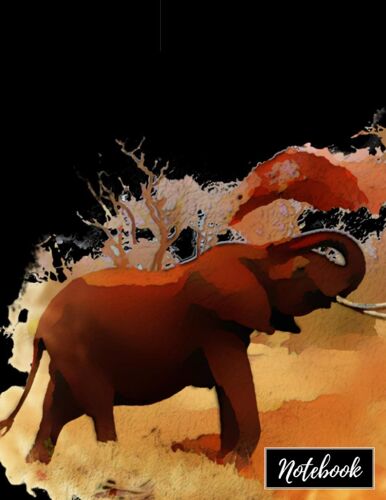 Notebook: Simple Blank Lined Notebook Journal: African Elephant Watercolor: Large (8.5x11) 120 Pages: College Ruled (9/32"), Soft Cover With Black Back Cover, Perfect Bound